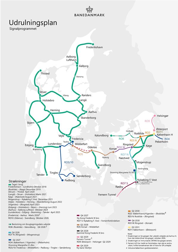 Udrulningskort - nyt signalsystem på Fjernbanen